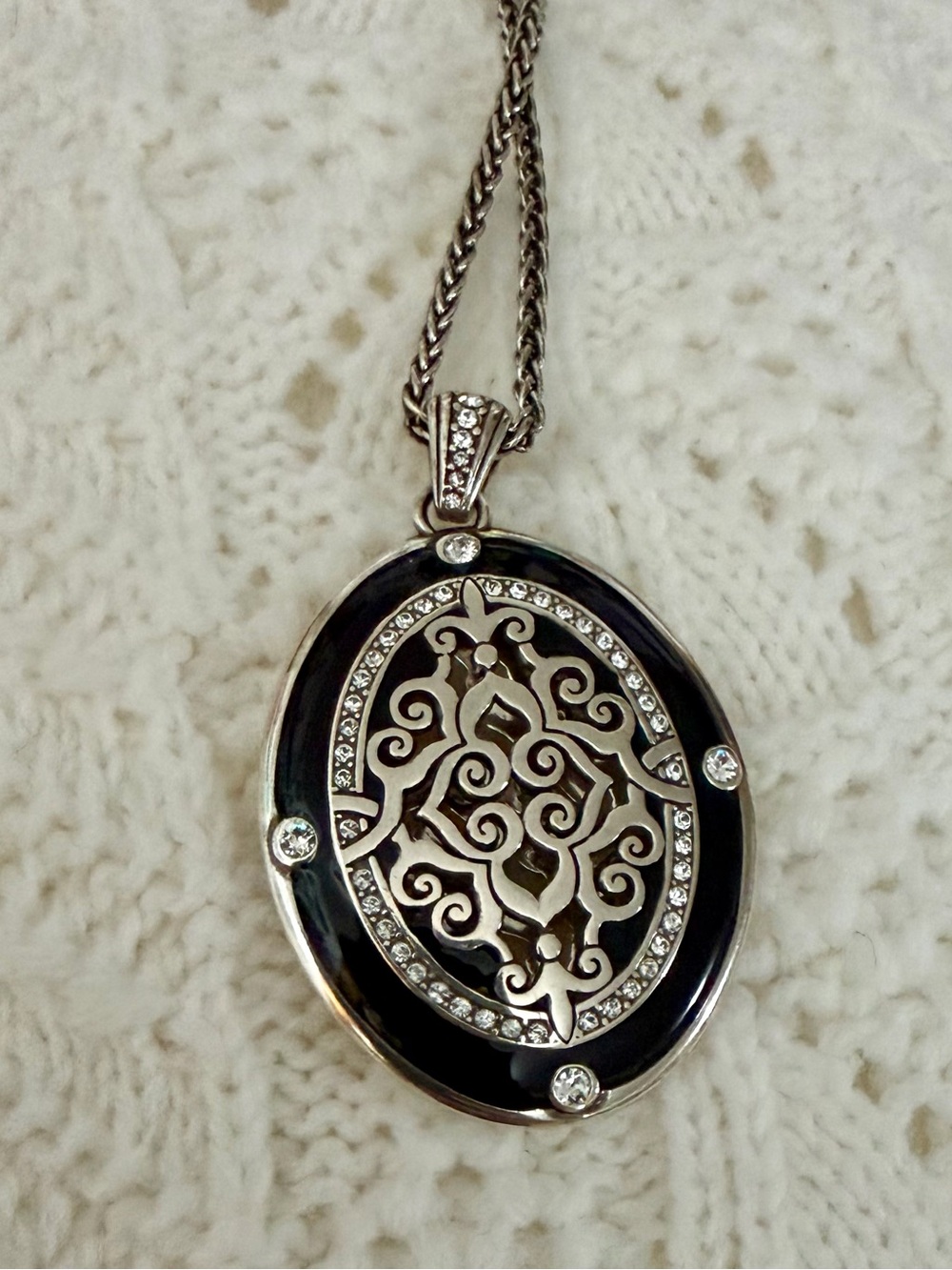 Brighton Double Sided Oval Silver With Gold & Rhinestone Accent Necklace - Picture 9 of 10
